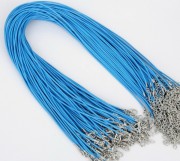 Кожаный шнур с застежкой, цвет Голубой 43 см (толщина 1,5мм) . - 1 шт.