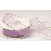 Лента Фиолетовая 23мм, органза с золотой каймой - 1 м