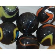 Набор стеклянных камней. Круглые. Цв.Черные матовые с рисунком (D-25мм). Набор 6шт