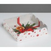 Коробка для упаковки с PVC крышкой "С Новым годом" (13*13*3см)